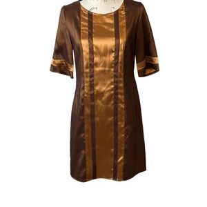 Anthropologie Vertigo Paris Brown Sheath MIDI Boho Dress M